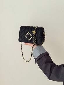 Women's Mini Quilted Chain Crossbody Shoulder Bag, Versatile Fashion Small Purse - Black - View 8