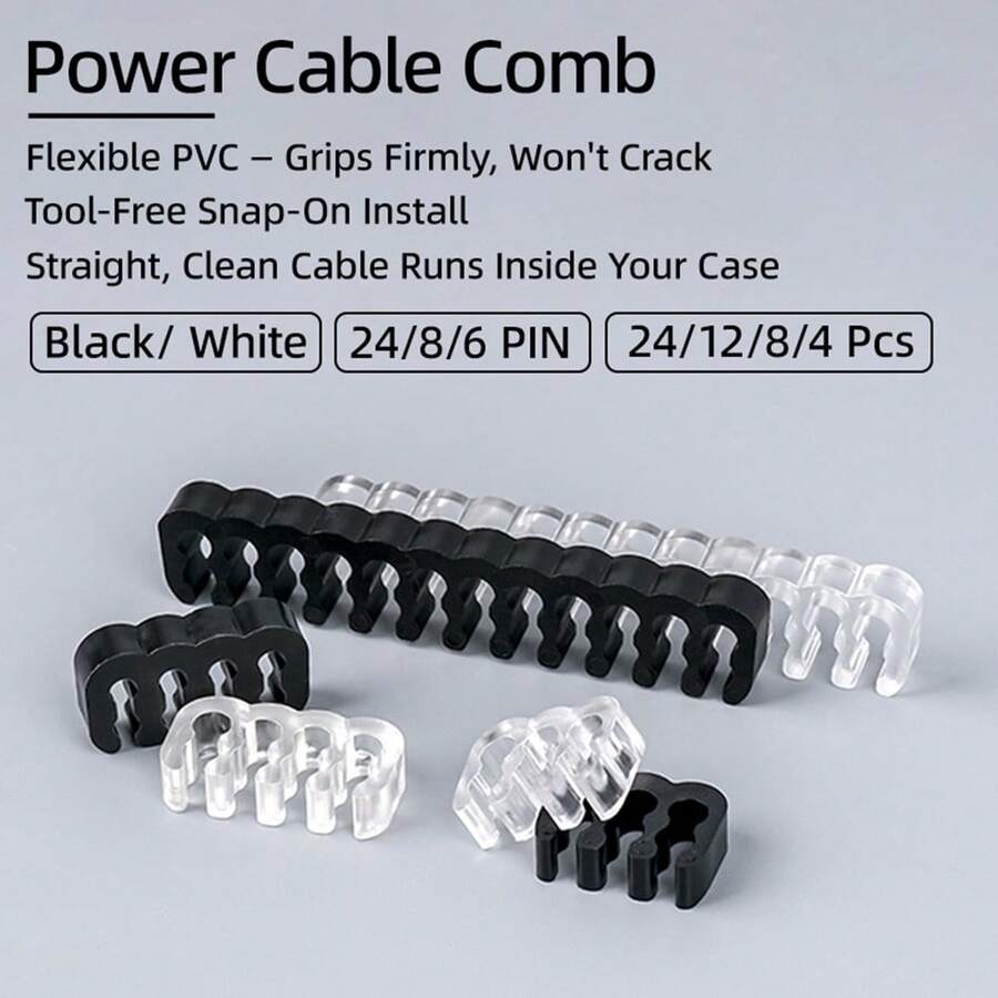 24/12/8/4pcs PVC Cable Combs, Suitable For 3mm ATX ITX 24/8/6-Pin CPU GPU Modular Power Cables, Desktop Computer Case Cable Management Tool - View 1
