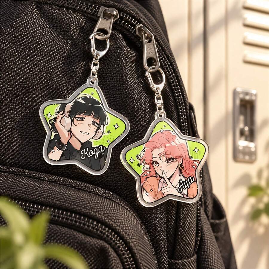 [2D Flat] 2 Pieces Anime Star Acrylic Keychain Set, Cartoon Bag Charms With Metal Clasps For Backpacks, Purses & Keys, Gifts For Teens & Friends - Multicolor - View 1
