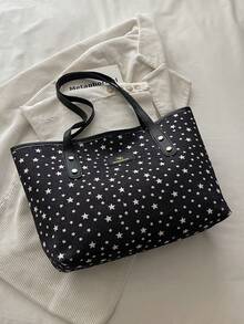 European & American Cross-Border Personalized Large Capacity Striped Minimalist Print Tote Bag Women's New Diamond Quilted Commuter Shoulder Bag - Black - View 7