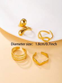 4pcs Minimalist Fashion Stainless Steel Gold Ring Set, Twisted Water Drop Cross Design, Suitable For Women's Daily Wear, Date, Holiday, Engagement, Wedding, Gift Jewelry Matching - Gold - View 4