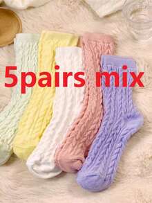 5 Pairs Women's Thick Winter Socks, Comfortable Knitted Sole Design, Soft & Warm (No Cardboard Included) - Multicolor - View 10
