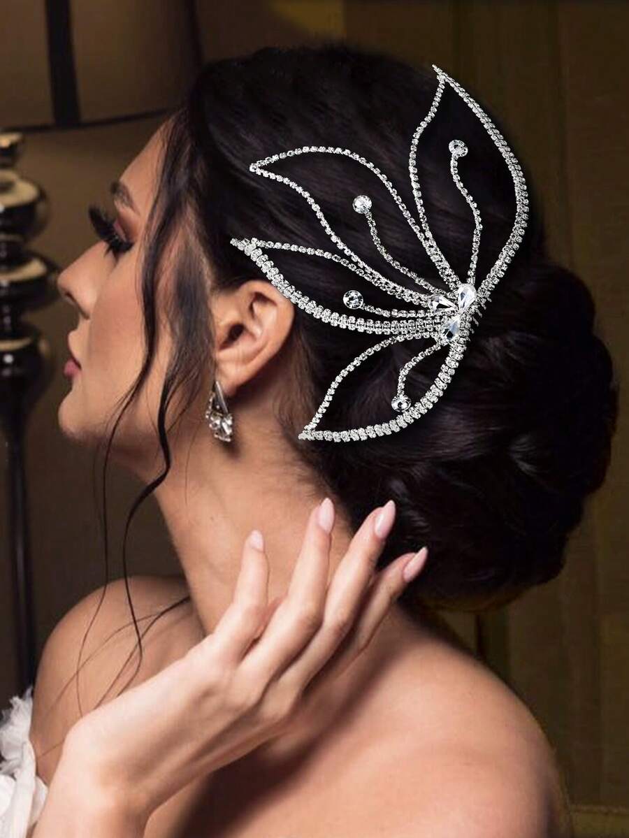 1pc Fashion Rhinestone Chain Decor Hair Comb Bridal Wedding Styling Women Hair Accessory For Party Photo Shooting