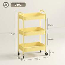 Three-Tier Steel Storage Trolley - Yellow On-Site - Yellow + Steel - View 2