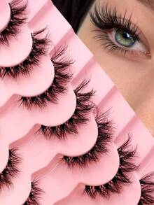 Sibeuna 7 Pairs Natural Style False Eyelashes, Cat Eye & Fox Eye Clear Band Fluffy Faux Mink Lashes, Suitable For Daily, Party And Travel Makeup, Beginner Friendly - Black - View 1