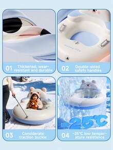 1PC Single‑Person Cute Bear Inflatable Snow Tube Sled, High Widened Backrest, Integrated Press‑To‑Inflate Thick PVC Snow Sleigh With Safety Handles, Winter Outdoor Sliding Toy For Beginners - Multicolor - View 12