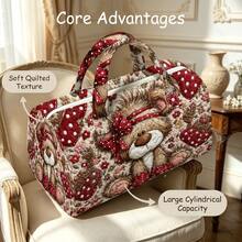 1PC Ladies' Teddy Bear 2D Flat Printed Quilted Handbag, Spacious Large Capacity Tote Bag, Suitable For Weekend Travel And Shopping, Lightweight Foldable Top Zipper Shoulder Bag (Non 3D) - Multicolor - View 5