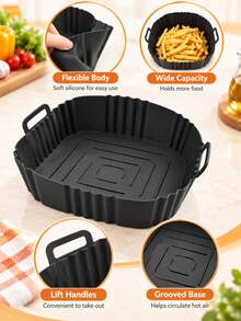 Kitchen Cooking Heat Resistant Silicone Air Fryer Liner Square Reusable Baking Tray Non Stick Grease Resistant Easy Clean Food Basket Insert Oven Skillet Barbecue Roasting Accessory Space Saving Modern Home Essential - Multicolor - View 10