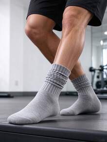 1/5/10/15 Pairs Black/White/Grey Wrinkled All-Season Mid-Calf Socks, Suitable For Autumn/Winter, Versatile For Men's Multiple Occasions - Multicolor - View 3