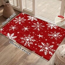 1pc Kitchen Floor Mat, Soft Faux Cashmere Material, Red Background With White Snowflake Print Christmas Style, Anti-Slip Design, Suitable For Kitchen, Bathroom, Entryway, Bedroom Doorway Decoration, Multi-Scenario Use Anti-Slip Floor Mat, Room Decor, Holiday Gift - Multicolor - View 13