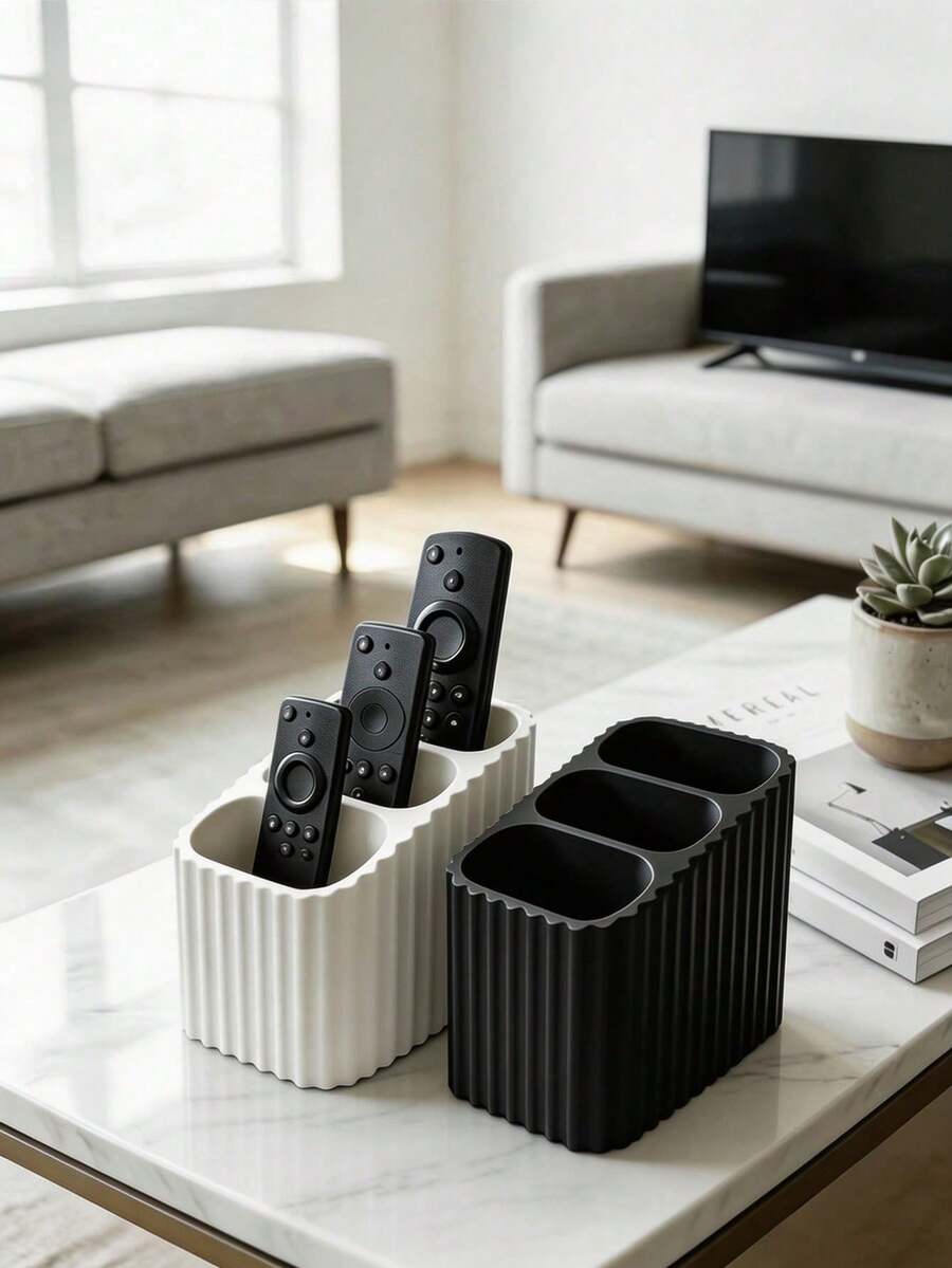 1pc 3-Slot Striped Remote Control Holder, Decorative Storage, Striped Design, Easy Access, Suitable For TV, Air Conditioner And Other Home Remote Controls, Home Decor, Ornament, Storage, Dorm Storage, Desktop Organization, Halloween, Christmas, Wedding