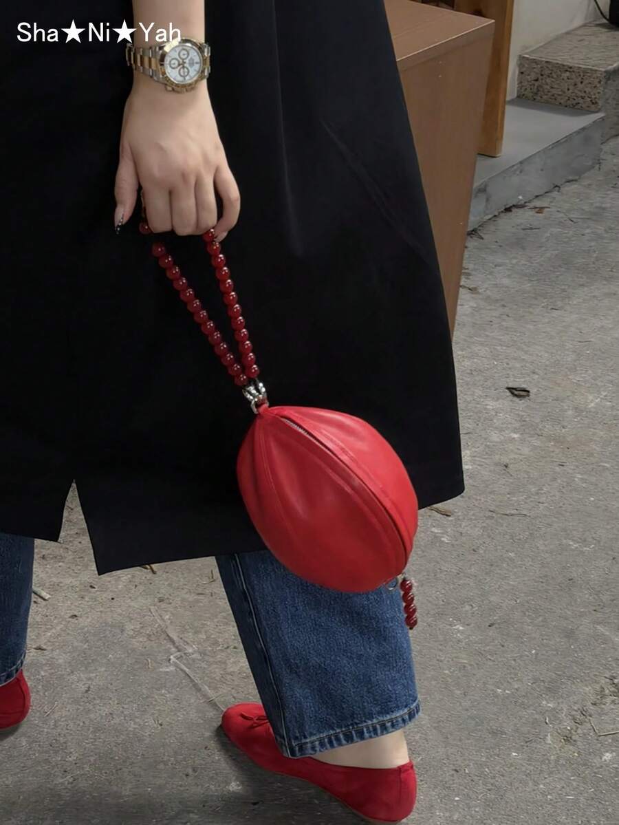 2026 New Korean Style Premium Fashion Beaded Football Mini Bag, Versatile Shoulder Handbag, Crossbody Small Round Bag