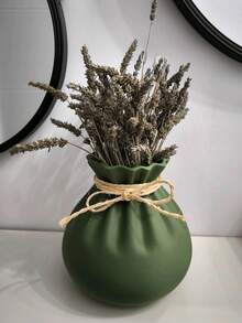 Drawstring Pouch Vase - Viral Muted Sage Green Minimalist Dry Flower Holder, Aesthetic Japandi Tabletop Sculpture, Living Room Office Desk Setup Decor & Unique Gift For Adults - 1PC - View 9