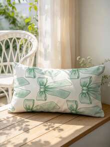 1PC Macaron Color Palette Fresh Style Long Pillow Cover, Light White Green Background Hand-Drawn Light Green Bow Print, Double-Sided Print, Rectangular Cushion Cover For Sofa,Bench,Bed,Living Room,Bedroom And Home Decor (Excluding Pillow Core) - Multicolor - View 2