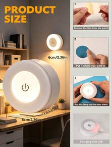1/3pcs Touch Night Light LED Bedside Lamp 3-Color Adjustable Wireless Cabinet Light Dimmable Rechargeable Magnetic Portable Suitable For Hallway, Bedroom, Bathroom, Living Room, Dorm, Closet, Bedside - White - View 12