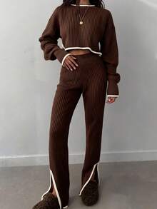 MEECY Women's Striped Knit Set - Chocolate Brown - View 4