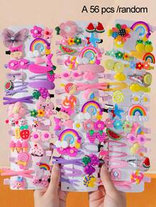 56/28/14pcs/Set Girls Cartoon Fruit Rainbow Hair Clips, Cute Dopamine Fresh Style Hair Clips - Suitable For Girls And Women, Perfect For Daily Wear, Vacation, Back To School Season, Random Styles - Multicolor - View 6