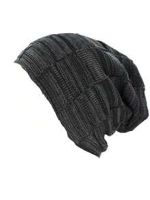 Autumn/Winter Men's Knitted Beanie Hat / Hat & Scarf Set / Thermal Lined Warm Ear Protection Knitted Beanie Hat Men's Cold-Proof Knitted Cap - Black - View 2