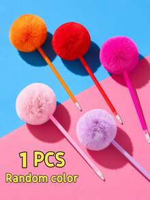 5pcs Creative Cute Pom Pom Ballpoint Pens, Plush Design Novelty Pens, Fun Stationery For Students, School Writing Supplies - Plush Ballpoint Pen - View 9