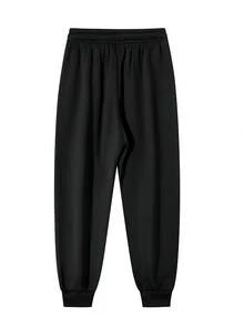 Women's Solid Color Drawstring Thermal Lined Long Pants, Thick Comfortable Cuffed Leg Pants, Suitable For Autumn/Winter Outdoor Activities And Daily Wear - Black - View 4