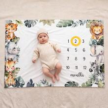 Newborn To 1 Year Old Zoo Theme Baby Growth Monthly Milestone Commemorative Blanket Photography Props - White - View 3