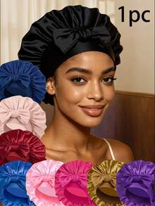 2pcs Women Satin Sleeping Cap, Elastic Adjustable Strap, Suitable For Women With Natural Curly Hair, Protects Hair, Fashionable For Beach, Travel - 2pcs Multicolor - View 10
