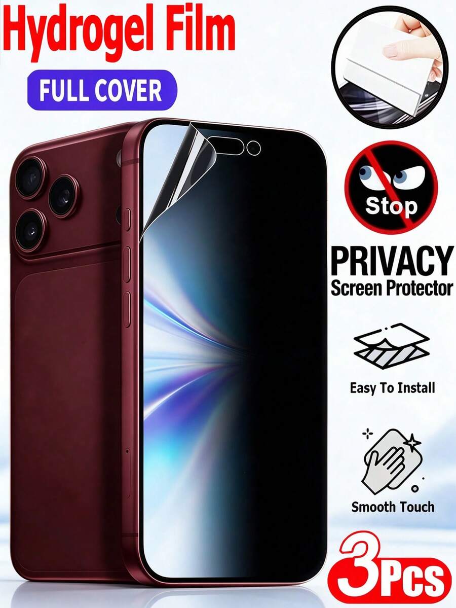 3Pcs Privacy Anti Peeping Hydrogel Screen Protector Full Coverage Soft Film Compatible With IPhone 15 16 17 18 Pro Max