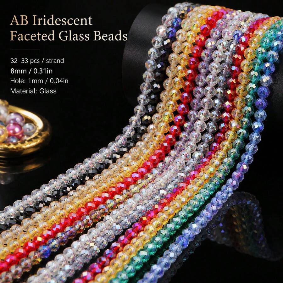 32pcs 8mm Hole Diameter 1mm Colorful Round Cut Crystal Glass Spacer Beads For Handmade Beading DIY Jewelry Accessories Bracelets Necklaces - Flower Ball Glass Beads - View 1