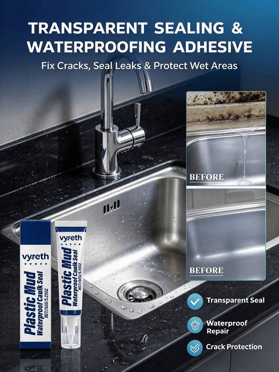 150g Plastic Clay Waterproof Sealant, Transparent Flexible Sealant, Suitable For Bathroom Kitchen Tile Gaps Windows Sinks, Water-Based Anti-Mold Anti-Leak Sealant