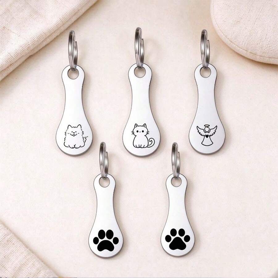 2/5pcs Random Style Pet Keychain, Stainless Steel Dog & Cat Paw Print Key Tag, Cute Animal Pattern Key Ring, Portable Backpack Pendant, Pet Lover Gift - Multicolor - View 1
