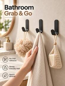 5pcs Multi-Function Stainless Steel Hooks, Self-Adhesive Wall Mount Door Hooks, Heavy Duty Bathroom Kitchen Storage Rack, Key Holder, Towel Coat Bag Hook, Bathrobe Hook, Waterproof Wall/Door Storage Accessories - Multicolor - View 3