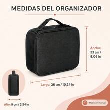 Portable Oxford Cloth Makeup Organizer With Adjustable EVA Dividers, Cosmetic Case With Brush Slots And Waterproof PVC Lining, 23x26x9cm - Black - View 2
