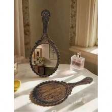 1pc Vintage Pattern Mirror, Large Makeup Mirror, Suitable For Home, Bedroom, Office, Handheld Mirror, Portable Vanity Mirror - Multicolor - View 1