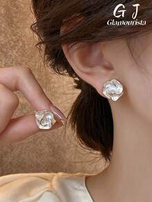 1 Pair Black Camellia Earrings, Lightweight Luxury, Elegant Minimalist, Fashionable Versatile, Niche High-End, Suitable For Women's Daily Wear And Holiday Occasions - White - View 2