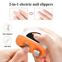 2 In 1 Electric Nail Clipper Polishing Nail Trimmer Automatic Fingernail Trimmer Manicure Rechargeable Nail Clipper Polishing Sharpener With Light - Multicolor - View 5