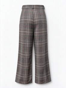 Women's Vintage Plaid Wide Leg Pants, Woven Fabric, With Buttons And Pockets, Suitable For Fashionable Outfits - Multicolor - View 5