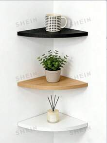 Corner Hidden Curved Design Wall-Mounted Bookshelf, Space-Saving Storage For Small Spaces. Suitable For Living Room Decor & Book Display, Bedroom Skincare, Bathroom Toiletries And Office Supplies. Modern Minimalist Style With Rounded Edges, Available In Black, Natural Wood And White. - Multicolor - View 4