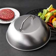 1 cái nắp đậy nồi nấu phô mai tròn bằng thép không gỉ, dày chống trượt, chống bụi, có tay cầm, dùng cho nấu ăn ngoài trời và nhà bếp, phụ kiện nấu ăn ngoài trời, đồ dùng nhà bếp bền bỉ - Bạc - Xem 1