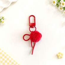 1pc Cute Colorful Bow & Fluffy Pom Pom Keychain, Sweet Bag Charm, Candy Color Key Ring Pendant, Suitable For Women's Girly Style Handbags And Backpacks, Exquisite Small Gift - Multicolor - View 12