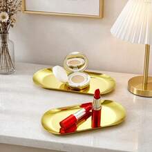 1/3pcs Gold Oval Stainless Steel Tray, Home Storage Dish, Easy To Clean Smooth Surface, Suitable For Food, Jewelry, Cosmetics, Bathroom Storage And Coffee Table Display, Family Gathering Plate, Breakfast Tray, Hospitality Tray, Service Tray, Bathroom Storage Tray, Home Living Room Storage Tray - Gold - View 6
