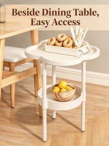 1pc, Desktop 40cm, Total Height 48cm, Cream White Plastic, Double Layer, Clover Cloud Petal Tabletop, Lower Round Storage Basket, Suitable For Living Room Sofa Side, Bedroom, Dining Room - Multicolor - View 3