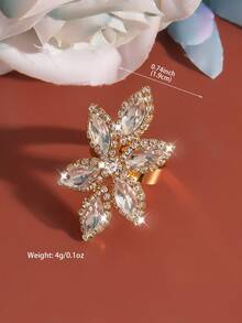1pc Rhinestone Floral Ring Jewelry Set, Women's Oversized Floral Jewelry Set, Party Accessory - Gold - View 5