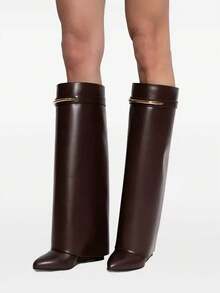 European And American Pointed Toe Tall Boots Women Spring/Summer New Style Wide Shaft Slimming Straight Leg Wedge Heel Riding Boots - Burgundy - View 2