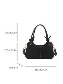 Minimalist Solid Color Lychee Textured Women's Shoulder Crossbody Bag, Textured Knot Handbag - Black - View 5