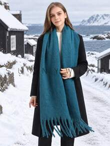 1pc Solid Color Soft Thick Fashion Street Commute Versatile Polyester Scarf For Autumn/Winter Daily Wear - Ha Qingse - View 3
