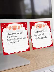 5pcs Santa Claus Theme Sticky Notes, Cute Holiday Self-Adhesive Memo Pads, 75x75mm Square Sticky Notes, Removable Backing, Suitable For Office, Home And Daily Use - Multicolor - View 1