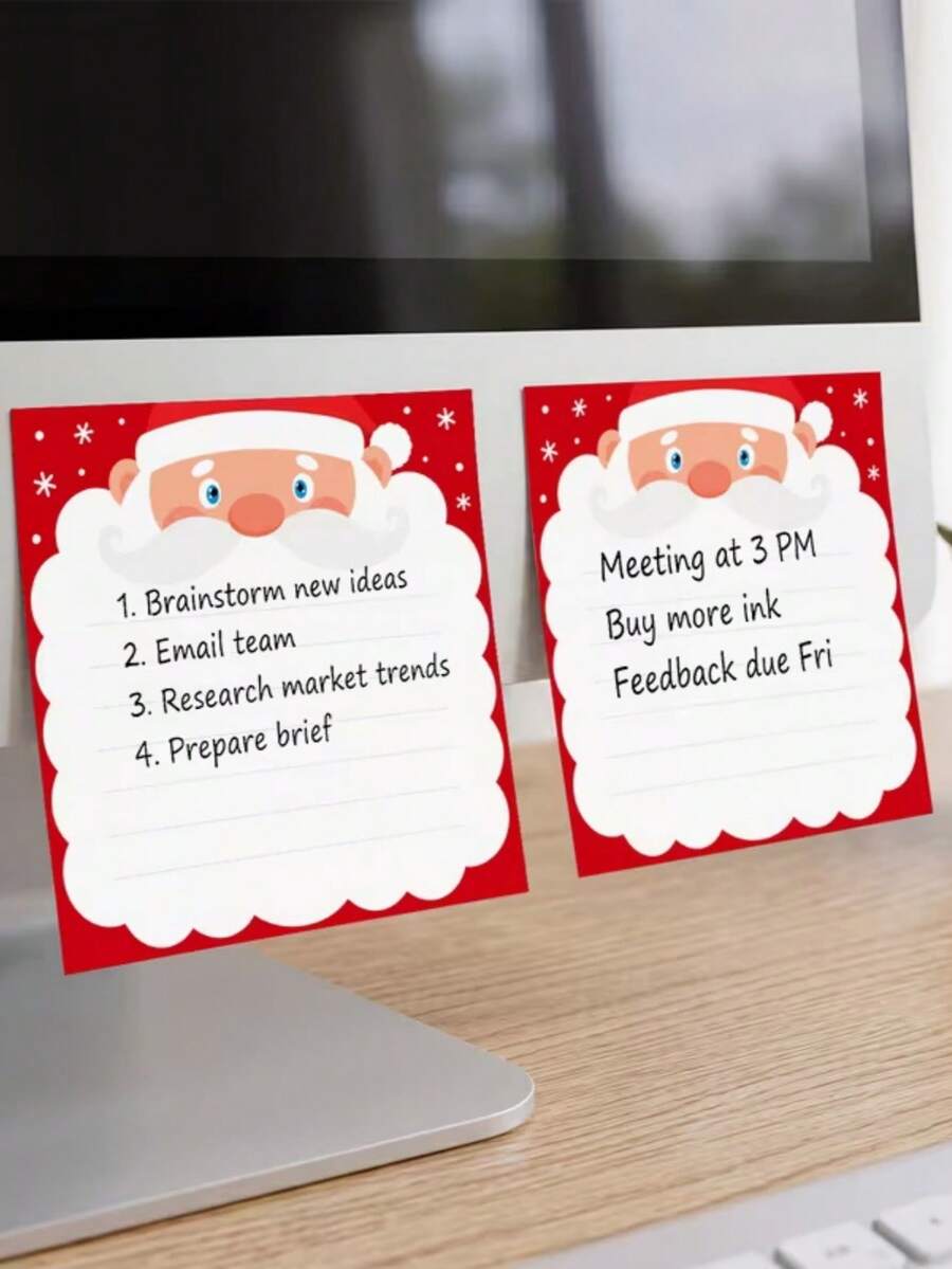 5pcs Santa Claus Theme Sticky Notes, Cute Holiday Self-Adhesive Memo Pads, 75x75mm Square Sticky Notes, Removable Backing, Suitable For Office, Home And Daily Use - Multicolor - View 1