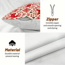 2 buah Sarung Bantal Motif Rusa Natal Nordik & Kepingan Salju, Desain Rajutan Merah & Krem, Sarung Bantal Persegi untuk Sofa & Kamar Tidur - Merah - View 3