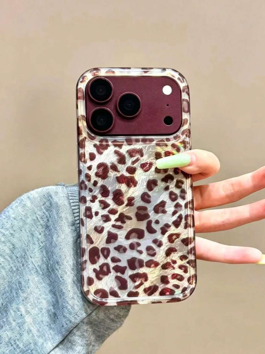 秋冬復古黑棕玳瑁箔紋手機殼，適用 16 Pro Max、Apple 15、14、12 Pro、13 Pro Max，軟殼全包防震保護殼，女款，產品顯示顏色在不同角度下可能略有差異 - 銀底棕豹紋 - 查看 1