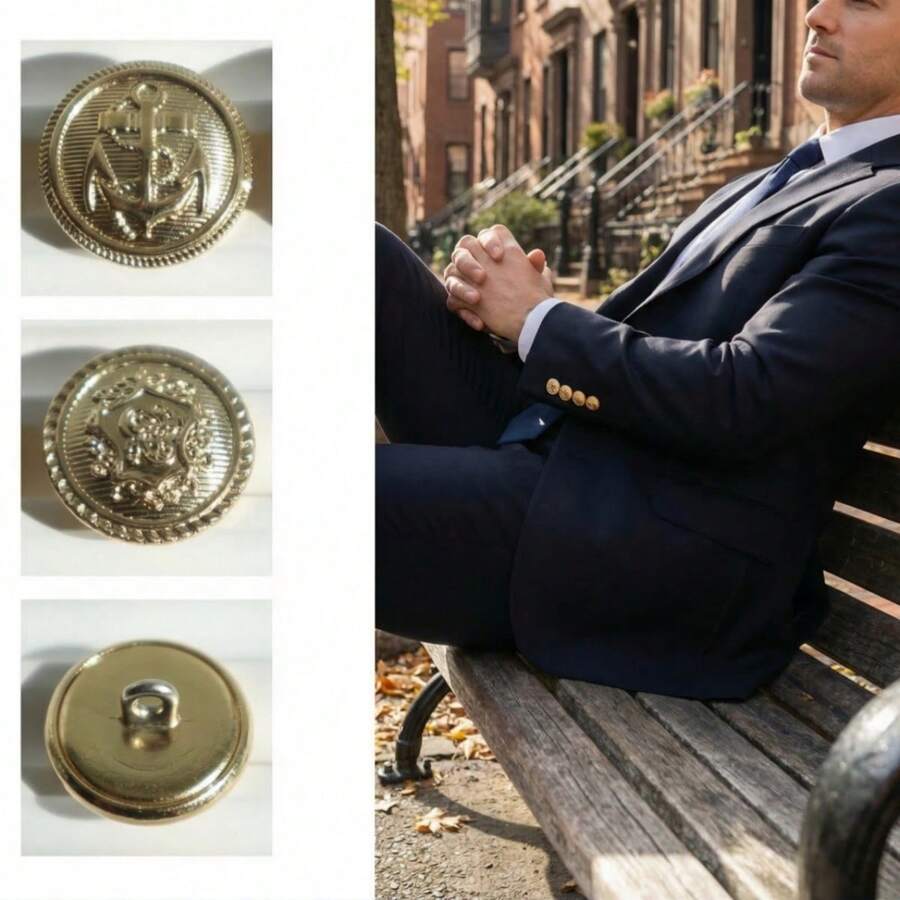 5pcs Gold British Style Copper Buttons, Versatile Suit Wool Coat Jacket Hand-Sewn Buttons - Multicolor - View 1